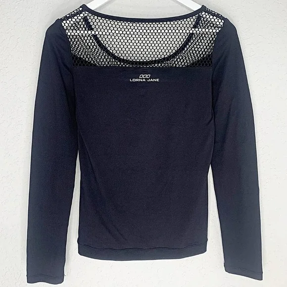 Lorna Jane Perforated Mesh-Yoke Long Sleeve Tee in Black - Picture 3 of 5